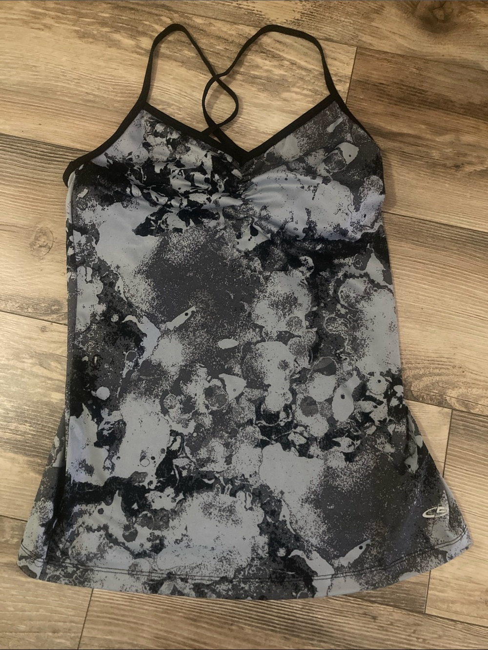 C8 Champion Women’s Strappy Gray & Black Workout Top with Shelf Bra Size M
